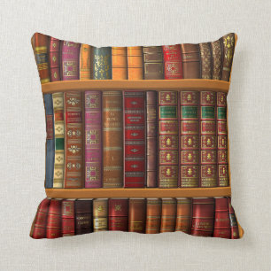 Coussin Trompe l'oeil "Bibliothèque française".