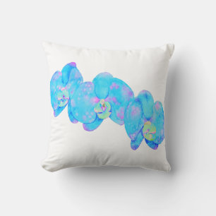Coussin Tropical Blue Turquoise aquarelle orchidée peintur