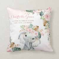 Tropical Blush Floral Elephant Baby Stats de naiss