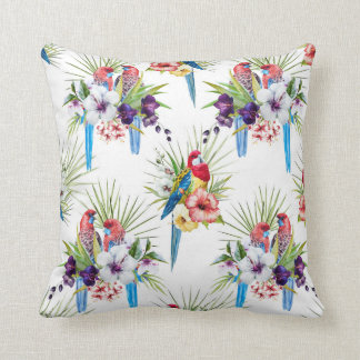 Coussin tropical d'oiseaux (blanc)