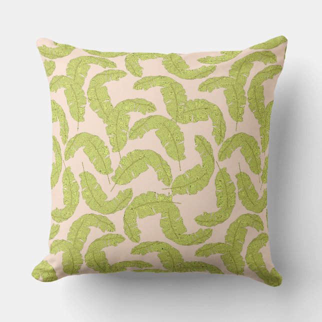 Coussin Tropical Green Leaf Cushion Soft Pink Arrière - pl (Recto)