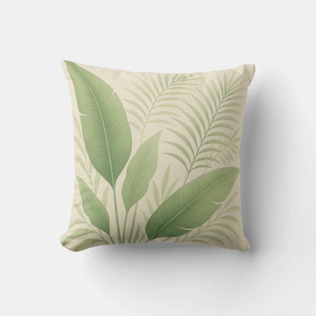 Coussin Tropical Green Palm Fronds and Banana Leaves  (Recto)
