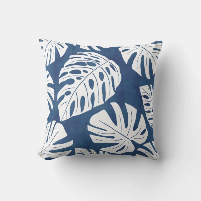 Coussin Tropical Moderne Bleu Palm Feuille Pil extérieur (Recto)