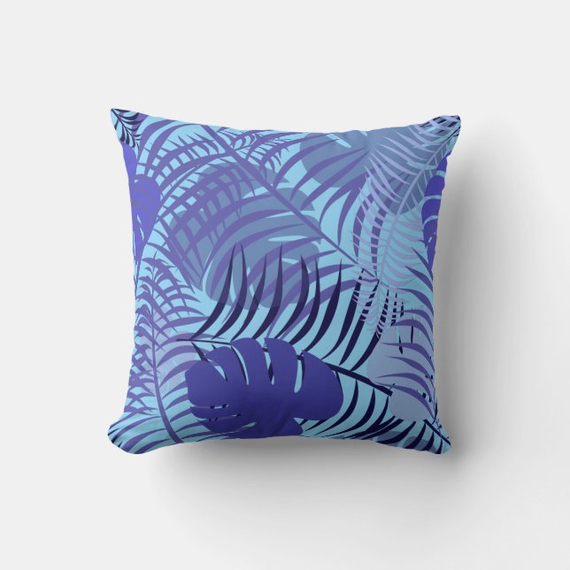 Coussin Tropical Palm Leaf Classic Blue Beach House (Recto)