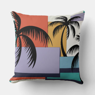 Coussin Tropical Palms on Geometric Sunset Background