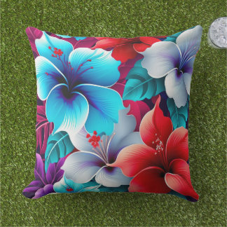 Coussin Tropical Red And Blue Hibiscus Flowers