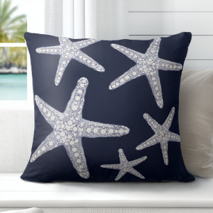 Coussin Tropical Starfish Navy Blue White Thlow Pillow