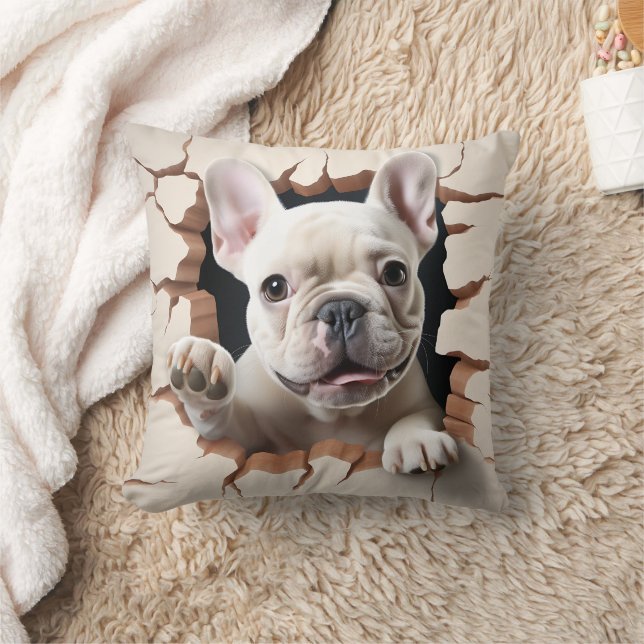 Coussin Trou fissuré pour chien taureau blanc 3D (Couverture)