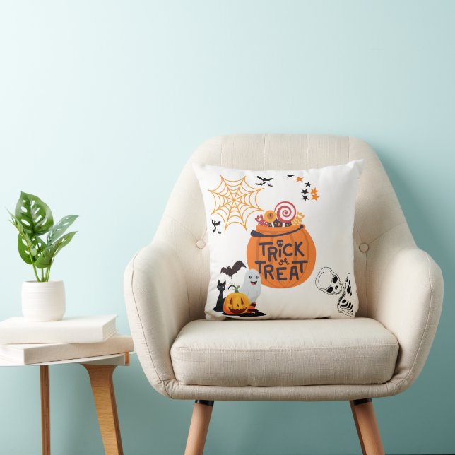 Coussin Trou ou traiter Super mignon Halloween blanc (Chaise)