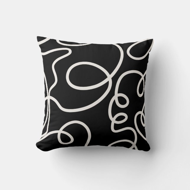Coussin Trucs De Brosse Abstrait Noir Et Blanc (Recto)