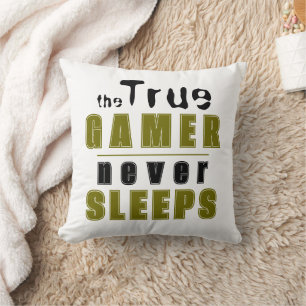 Coussin True Gamer ne dort jamais Cool de typographie Game