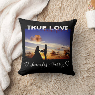 Coussin True Love Forever Couple Heart Photo Black White