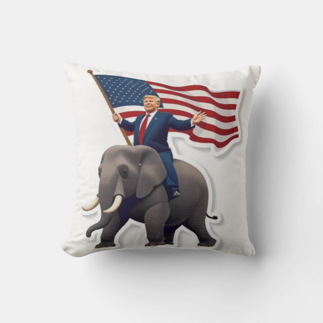 Coussin Trump à cheval sur un éléphant tenant le drapeau (Recto)