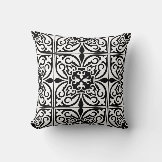 Coussin Tuile marocaine - blanc avec l'arrière - plan noir (Recto)