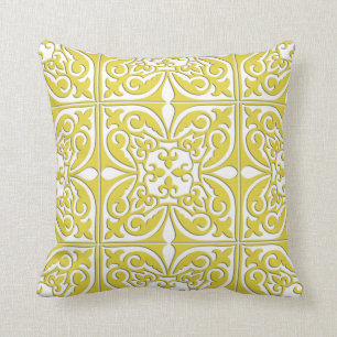 Coussin Tuile marocaine - jaune et blanc de moutarde