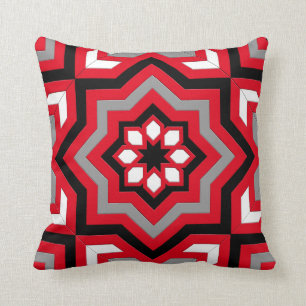 Coussin Tuile marocaine, rouge, gris/gris, noir et blanc