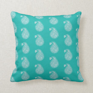 Coussin Tuile persane Paisley - blanc sur la turquoise