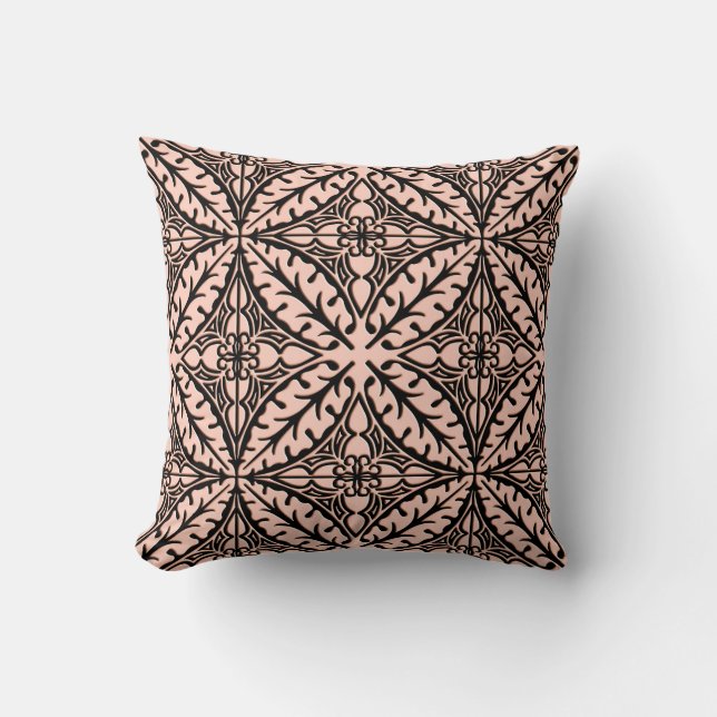 Coussin Tuiles marocaines - pêche rose et noir (Recto)