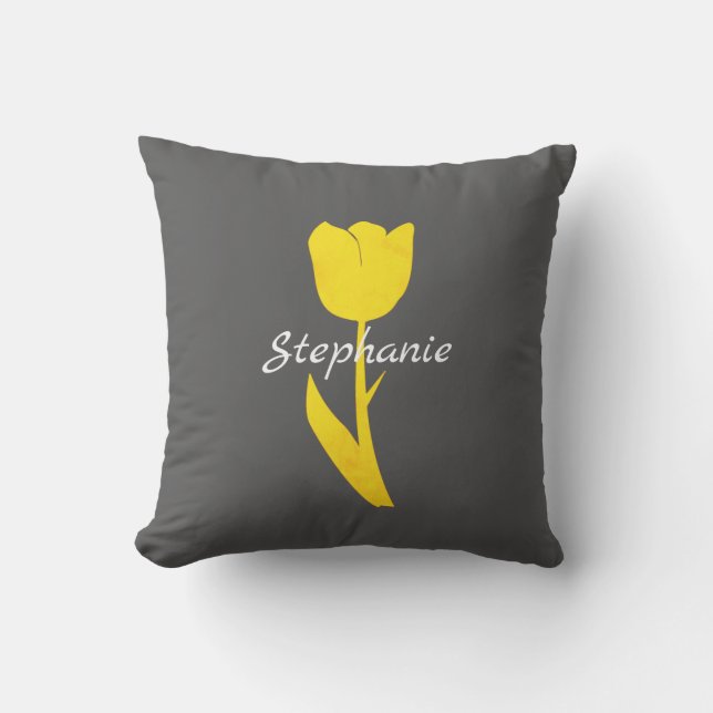 Coussin Tulipes florales gris-jaune Motifs Monogrammes (Recto)