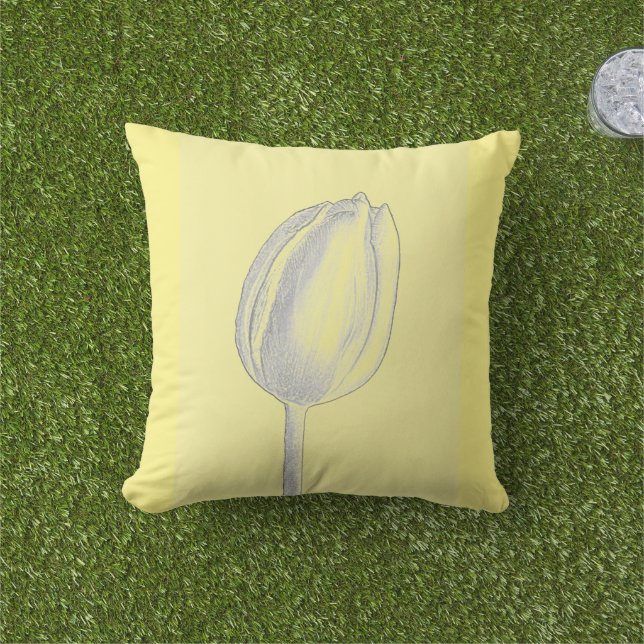 Coussin Tulipes Jaunes Légères Motif Floral Gris 2023 (Herbe)