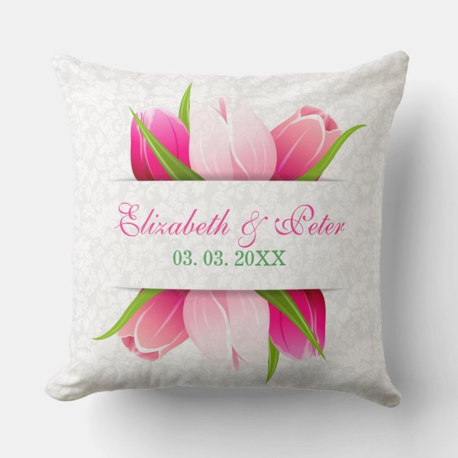 Coussin Tulipes roses Damas blanches Arrière - plan (Recto)