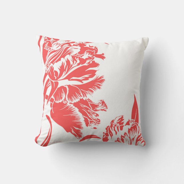 Coussin Tulipes roses de corail gras (Recto)