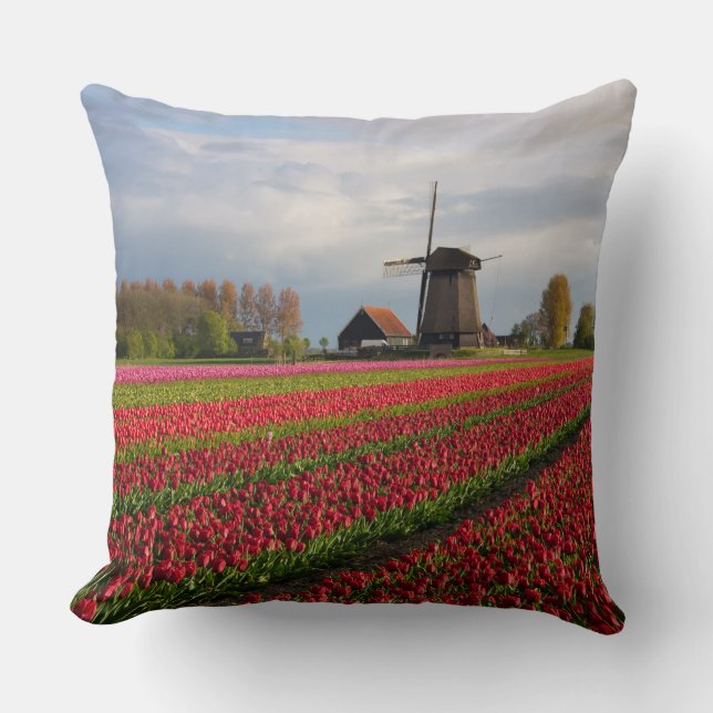 Coussin Tulipes rouges et un moulin à vent (Recto)