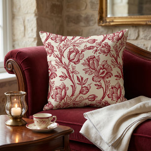 Coussin Tulipes Toile Rouge et Crème - Décoration de Style