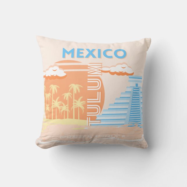 Coussin Tulum, Mexique, Art Voyage, Plage d'été (Recto)