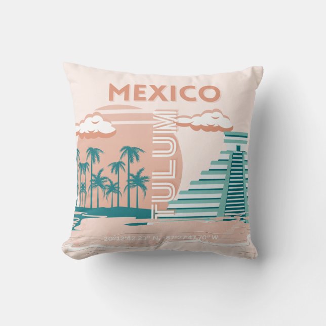Coussin Tulum, Mexique, Art Voyage, Retro (Recto)