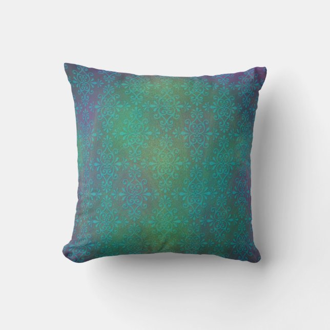 Coussin Turquoise Abstrait Multicolore Damassé (Recto)