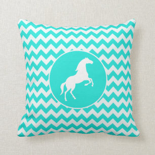 Coussin Turquoise, Aqua Color Chevron; Equestre