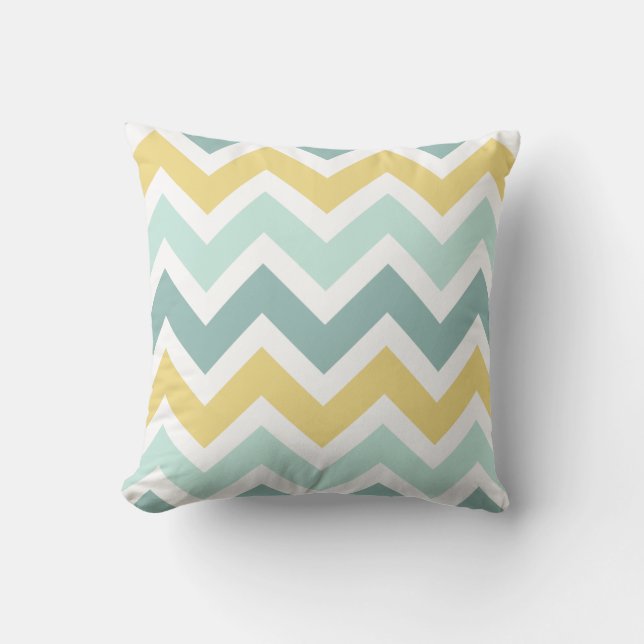 Coussin Turquoise, Aqua, Gold Zigzag Chevron Motif (Recto)
