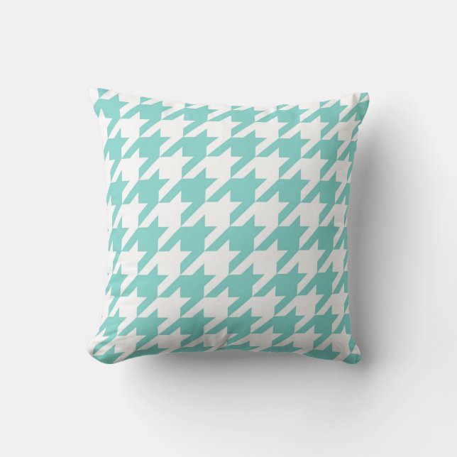 Coussin Turquoise/Aqua, White Large Houndstooth Pattern (Recto)