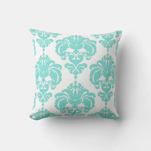 Coussin Turquoise & blanc Damask Chic Modern Elegant Motif
