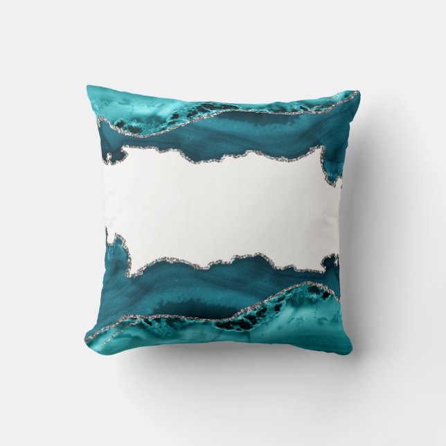 Coussin Turquoise bleu Agate Pierre Argent (Recto)