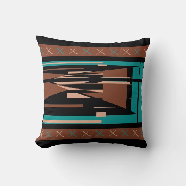 Coussin Turquoise Bleu Brown Beige Noir Mosaïque Méditerra (Recto)