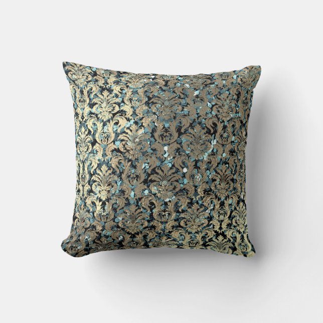 Coussin Turquoise bleu Damask rose rose rouge Séquence Fau (Recto)