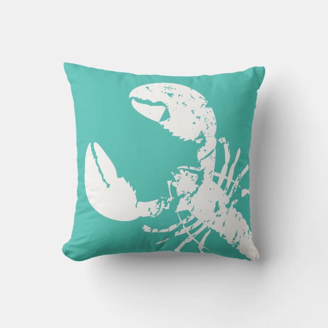 Coussin Turquoise Bleu et Blanc Patiné Surf de homard Shac (Recto)