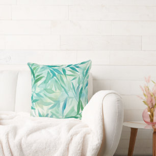 Coussin Turquoise bleu et vert Feuilles contemporains