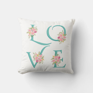 Coussin Turquoise bleu floral Loisirs typographie Valentin