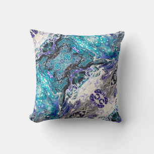 Coussin Turquoise Bleu Noir Blanc Abstrait