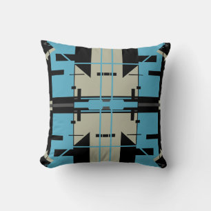 Coussin Turquoise Bleu Olive Noir Gras Motif géométrique M