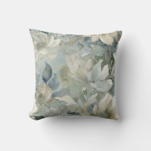 Coussin Turquoise bleu Sage Vert Beige Aquarelle Floral 16