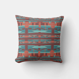 Coussin Turquoise Blue Terracotta Bourgogne Carrelé Sud-Ou