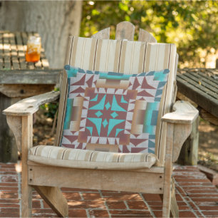 Coussin Turquoise Blue Terracotta Rust Tribal Art Brown
