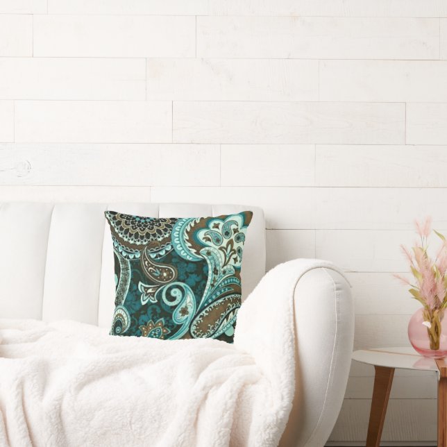 Coussin Turquoise Brown Vintage Paisley (Canapé)