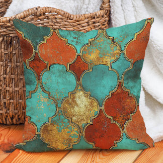 Coussin Turquoise Brûlé Orange Maroc Quatrefoil