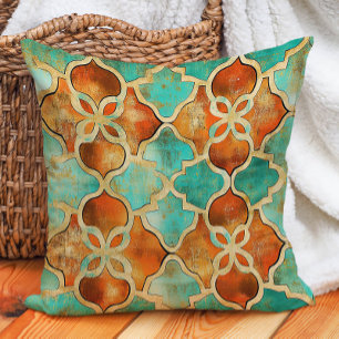 Coussin Turquoise Burange Orange Marocain Carrelage Boho