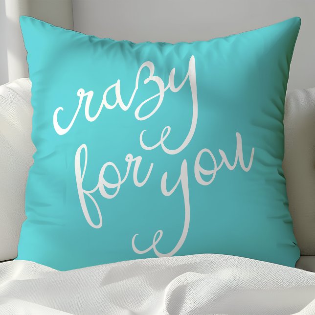 Coussin Turquoise Chic "Fou de Toi" (Créateur téléchargé)